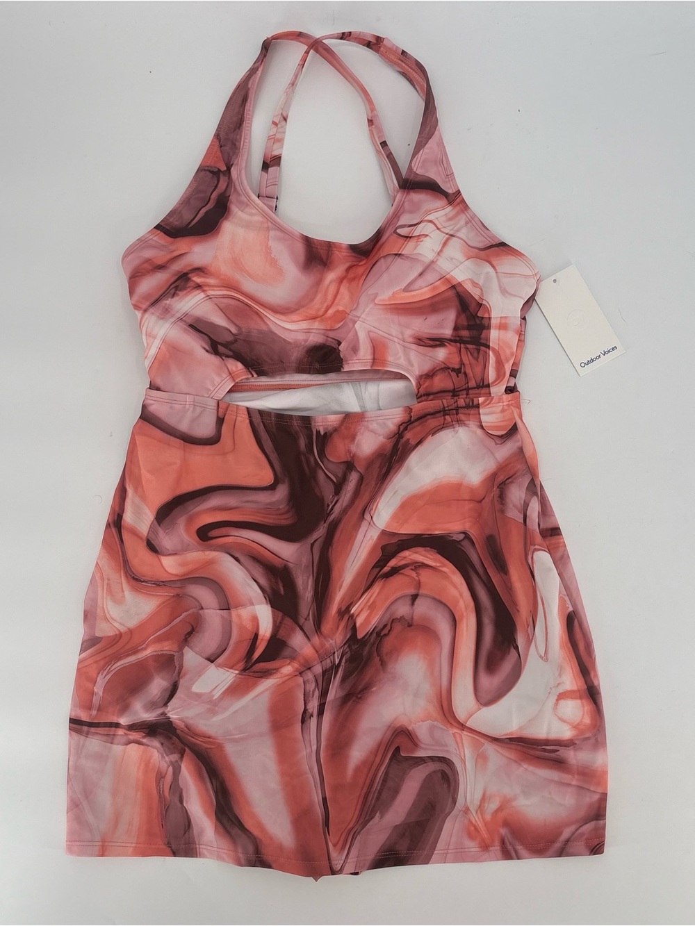 Outdoor Voices Pink & Brown Marble One-Piece Swimsuit